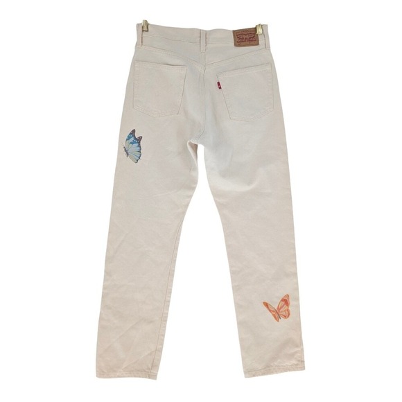 Levis 501 Original Butterfly High Rise Straight Leg Jeans Off White W27 L28 - Picture 6 of 14
